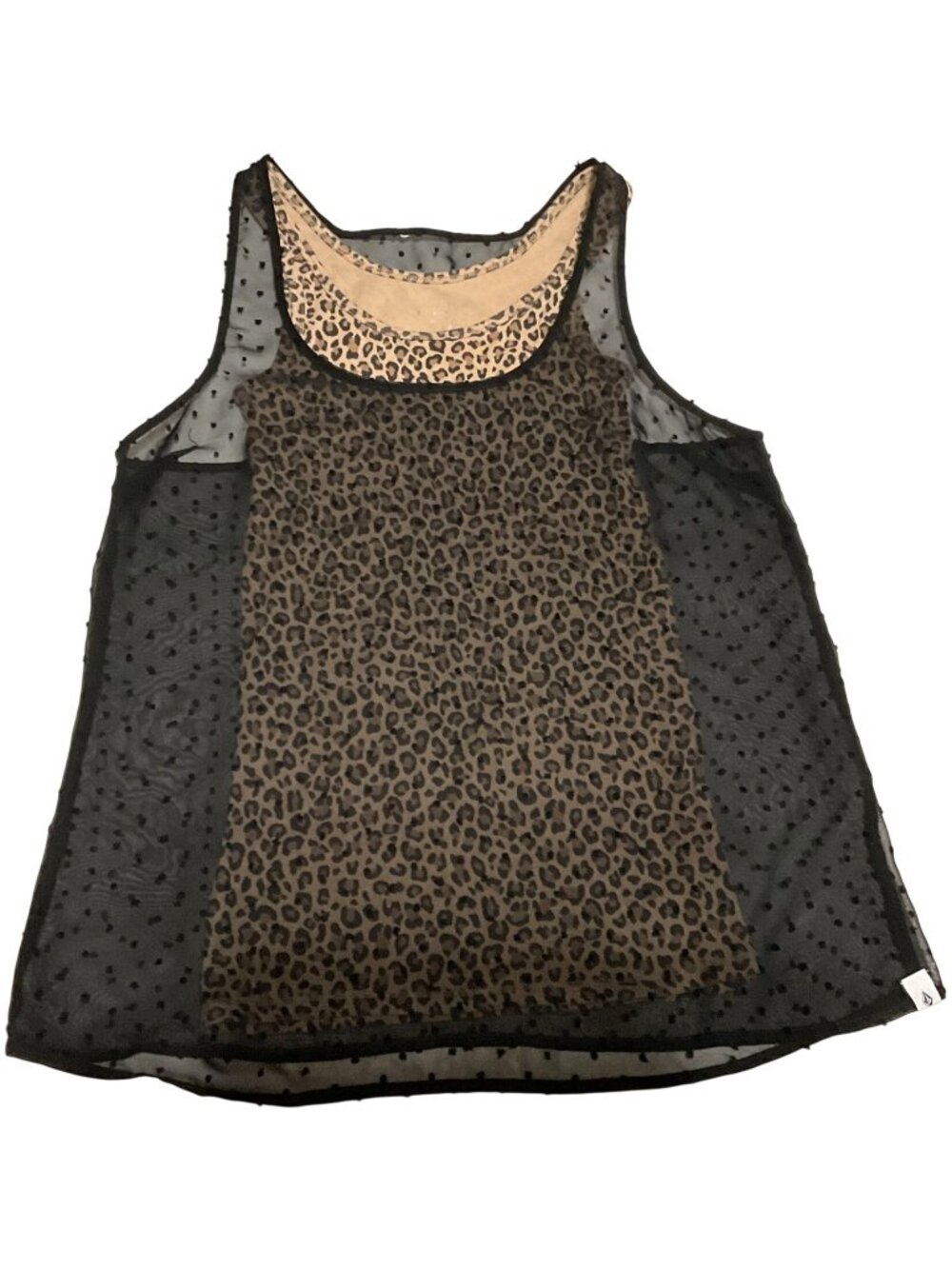 Set Of 2 Tank Tops Sz M Volcom Black Sheer & A New Day Leopard Print Layering